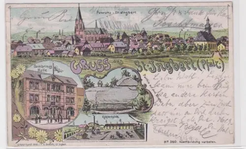 11567 Ak Lithographie Gruß aus St.Ingbert (Pfalz) Gambrinus Halle, Kohlenhalde 