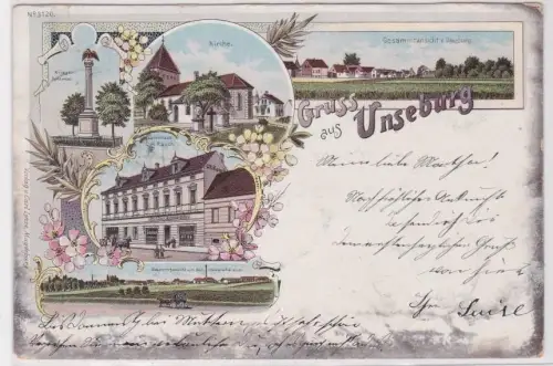 10720 Ak Lithographie Gruß aus Unseburg Warenhaus, Kriegerdenkmal usw. 1902
