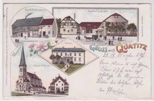 30857 Ak Lithographie Gruß aus Quatitz Gasthof, Schule usw. 1901