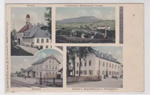 53272 Mehrbild Ak Walthersdorf Erzgebirge Bahnhof, Schule, Post usw. um 1910