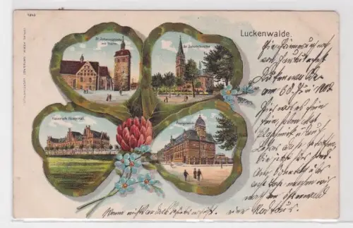 07012 Kleeblatt Ak Lithographie Luckenwalde Hospital, Post, Kirchen 1907