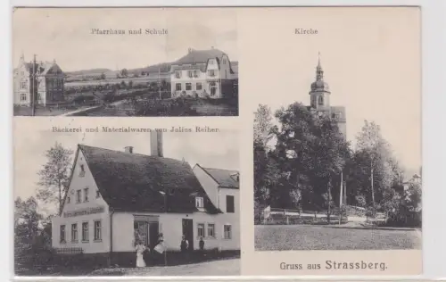 59679 Mehrbild Ak Gruß aus Strassberg Bäckerei, Materialwaren usw. 1911