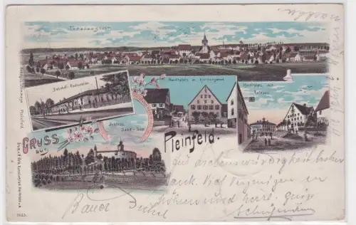 19331 Ak Lithographie Gruß aus Pleinfeld Bahnhof-Restauration usw. 1898
