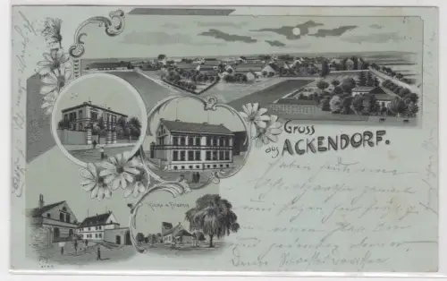 49613 Mondscheinkarte Gruss aus Ackendorf Ortsansichten 1902