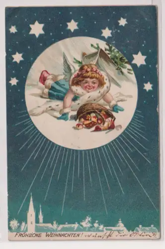 21183 geprägte Ak Fröhliche Weihnachten - Engel fällt in den Schnee um 1905