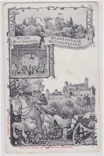 910428 AK Blankenburg Schwarzathal - Ruine Greifenstein Ritter auf Pferd