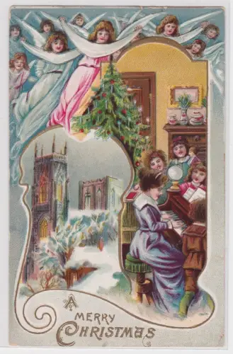 907072 Präge AK A Merry Christmas - Familie musiziert am Klavier 1908