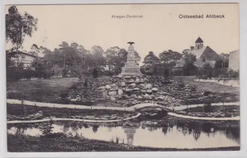 909900 AK Ostseebad Ahlbeck - Krieger-Denkmal mit Flusspartie 1915