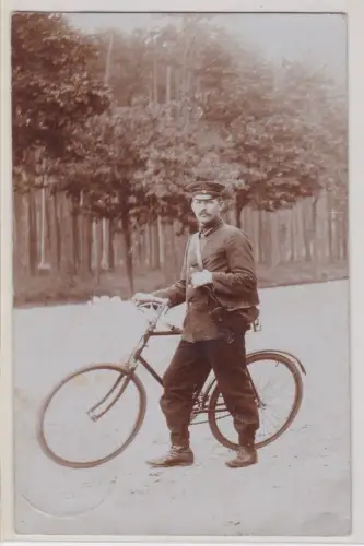 910752 Foto AK Zehlendorf - Erster Weltkrieg Soldat mit Dienstfahrrad 1907