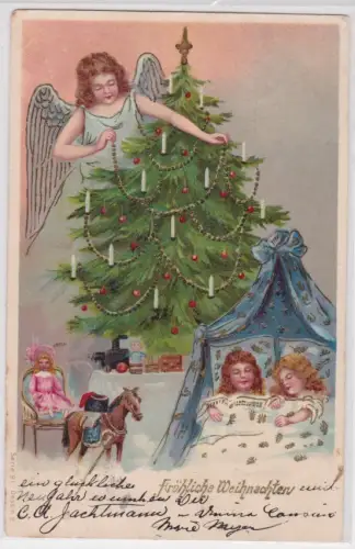 39374 AK Fröhliche Weihnachten! Engel schmückt Weihnachtsbaum 1904