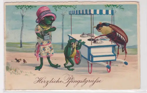 909453 AK Herzliche Pfingstgrüße - Maikäfer verkauft Eis an kleinen Frosch 1935