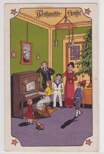 62759 Ak Weihnachts-Gruß! Familienabend am Klavier, Kinder verkleidet 1917