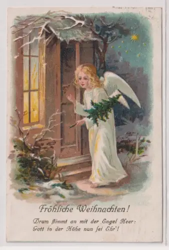 87220 Ak Fröhliche Weihnachten - Engel klopft an Haustür 1918