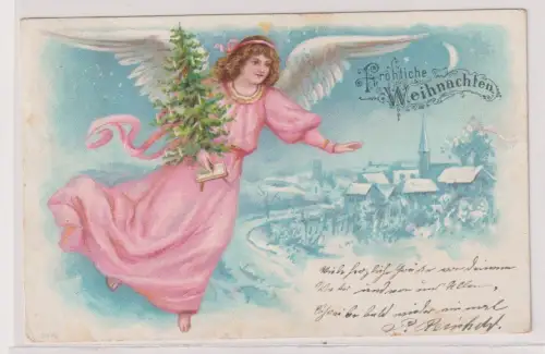 75782 Ak Fröhliche Weihnachten - Engel hält schützende Hand über Ortschaft 1902