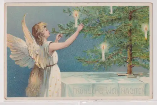66267 Ak Fröhliche Weihnachten - Engel zündet Kerzen am Baum an um 1900
