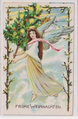 51355 geprägte Ak Frohe Weihnachten - Engel mit Tannenbaum 1905