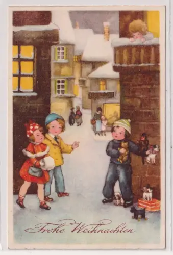 02359 Ak Frohe Weihnachten - Straßenverkäufer mit Affe, Hund und Katze 1930