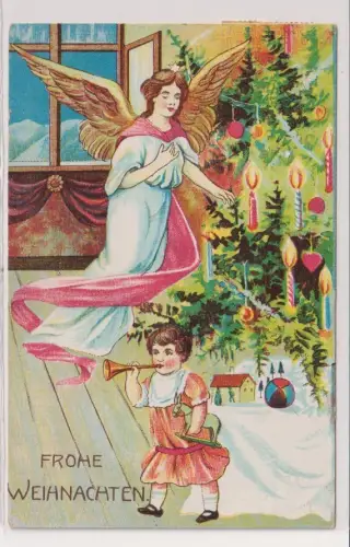42177 Ak Frohe Weihnachten - Engel am Weihnachtsbaum mit Spielzeug 1908