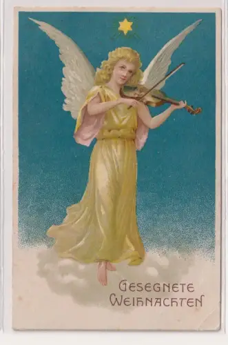 901883 geprägte Ak Gesegnete Weihnachten -  Engel spielt Violine um 1905