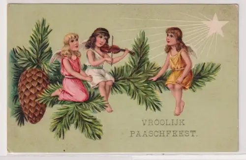 39325 geprägte Ak Vroolijk Paaschfeest - 3 Engel musizieren um 1905
