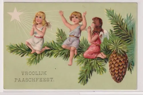 39741 geprägte Ak Vroolijk Paaschfeest - 3 Engel beten um 1905