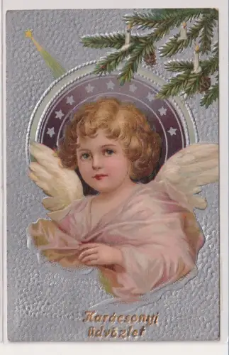 93129 geprägte Ak Karácsonyi üdvözlet - Engel und Tannengrün 1925