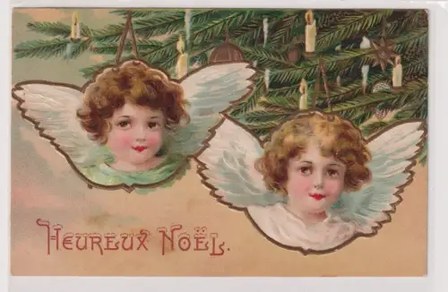 11409 geprägte Ak Heureux Noels - Engel als Baumschmuck 1910