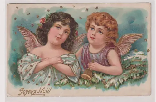 908368 geprägte Ak Joyeux Noel - 2 Engel mit Glocke 1905