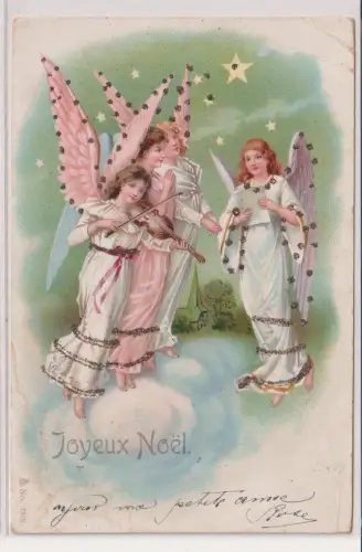 21057 geprägte Ak Joyeux Noel - Engel musizieren am Himmel um 1900