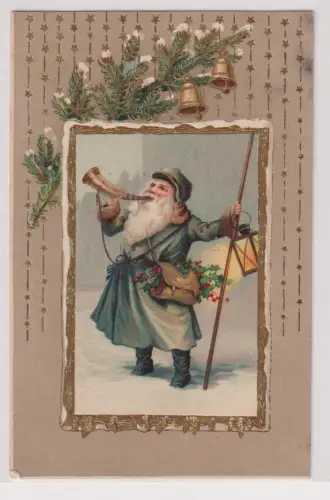 77386 geprägte Ak Weihnachten - Nachtwächter bläst ins Horn um 1905