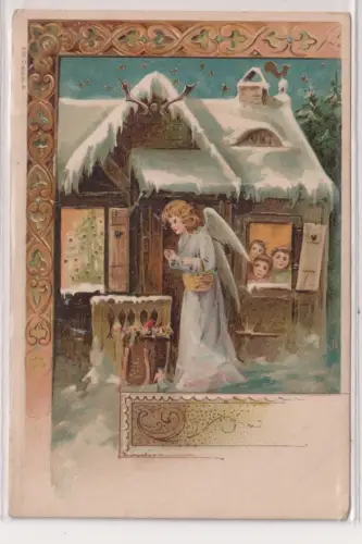 05659 Künstler Ak Weihnachten - Engel mit Gaben um 1900