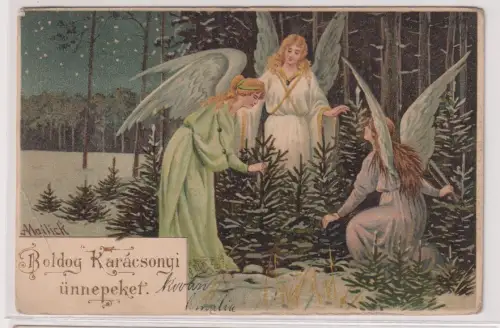 07165 Ak Weihnachten Boldog Karacsonyi ünnepeket - 3 Engel im Wald 1922