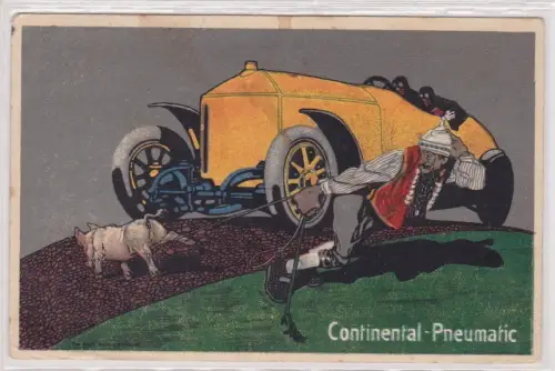 909675 Reklame Humor Ak Continental Pneumatic Schwein vor Automobil 1917
