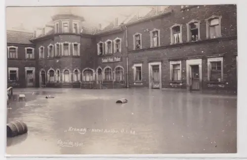 34825 Foto Ak Kronach Hochwasser vorm Bahnhof Hotel "Anker" 1929