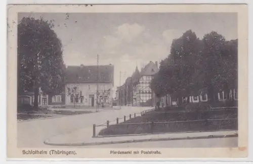 910427 Ak Schlotheim in Thüringen Pferdemarkt mit Poststrasse um 1920