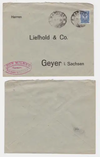 32114 Firmen Brief von Warschau nach Geyer in Sachsen 1909