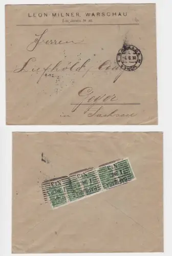 96264 Firmen Brief von Warschau nach Geyer in Sachsen 1910