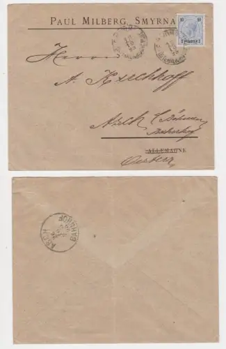 18970 1 Piaster Firmen Brief von Smyrna Izmir nach Asch Bahnhof 1895