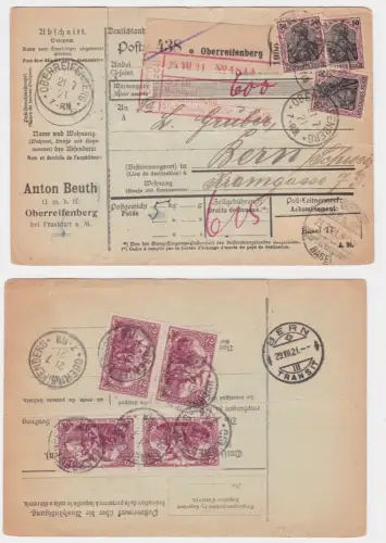 88377 Postanweisung von Oberreifenberg nach Basel 21.7.1921 Porto 11,50 Mark