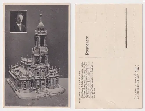 909227 Ak Dresden Modell Hofkirche mit Reklame für Klebstoff Blufajo um 1920