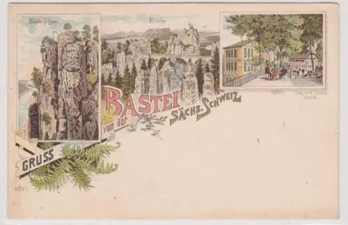 909111 Ak Lithografie Gruss von der Bastei Sächsische Schweiz um 1900