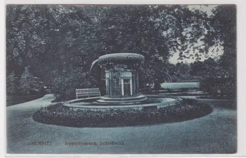 909100 Ak Chemnitz Zipperbrunnen und Schloßteich 1917