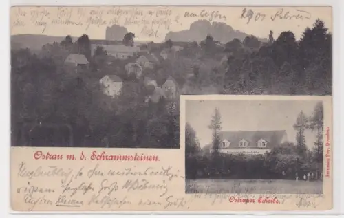 909216 Ak Ostrau mit den Schrammsteinen + Restaurant Ostrauer Scheibe 1901