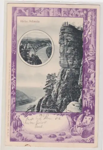 909119 Rahmen Ak Sächsische Schweiz Basteifelsen Verlag Schleich Dresden 1900