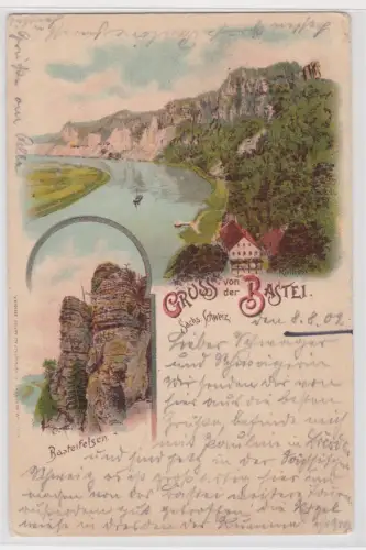 909112 Ak Lithografie Gruss von der Bastei Sächsische Schweiz 1902