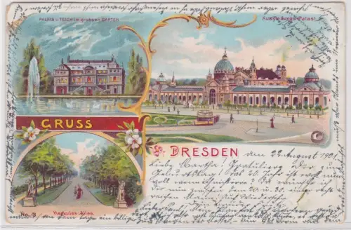 909229 Ak Lithografie Gruss aus Dresden Ausstellungs-Palast usw. 1901