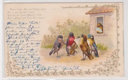 909343 dekorative Künstler Ak Vogelorchester mit Reim 1900