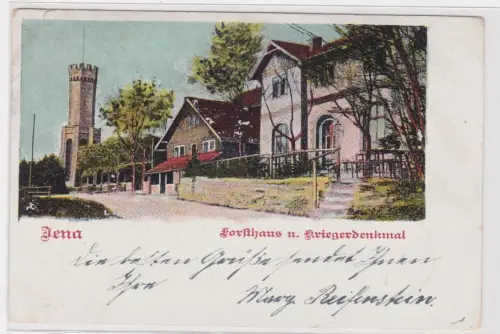 904778 Ak Jena. Forsthaus u. Kriegerdenkmal. um 1900