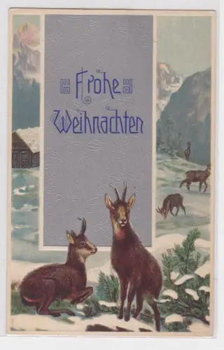 909341 geprägte Ak Frohe Weihnachten: Gämsen im Schnee um 1910
