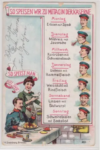 908989 Künstler Ak Militär "So speisen wir zu Mittag in der Kaserne" 1908